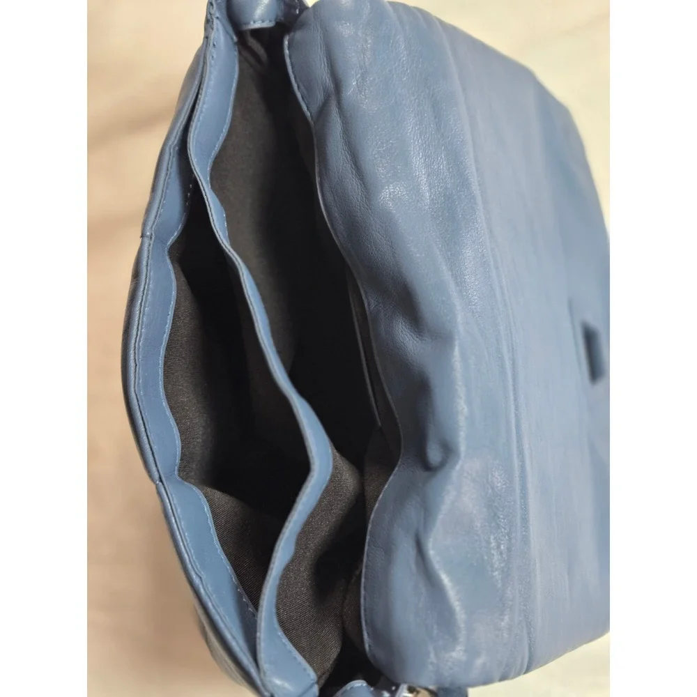 Zara Blue Quilted Puffer Shoulder Bag‎ Gunmetal Chain Strap Minimalist Small